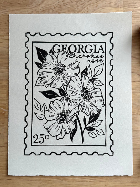 Georgia Cherokee Rose Postage Stamp Print