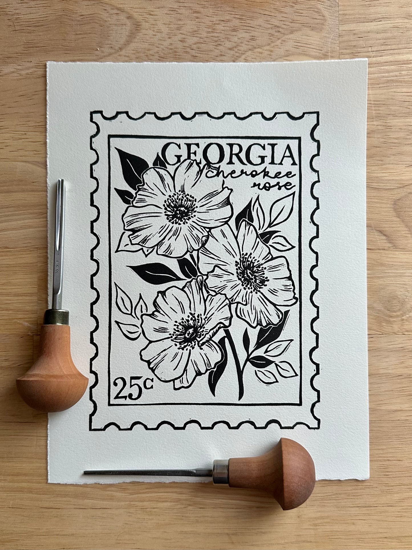 Georgia Cherokee Rose Postage Stamp Print