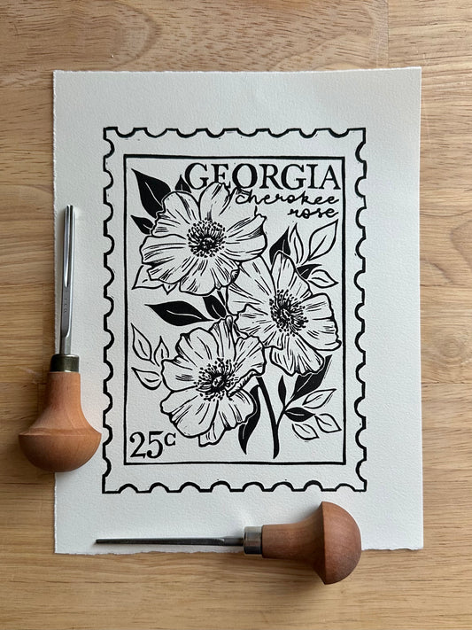 Georgia Cherokee Rose Postage Stamp Print