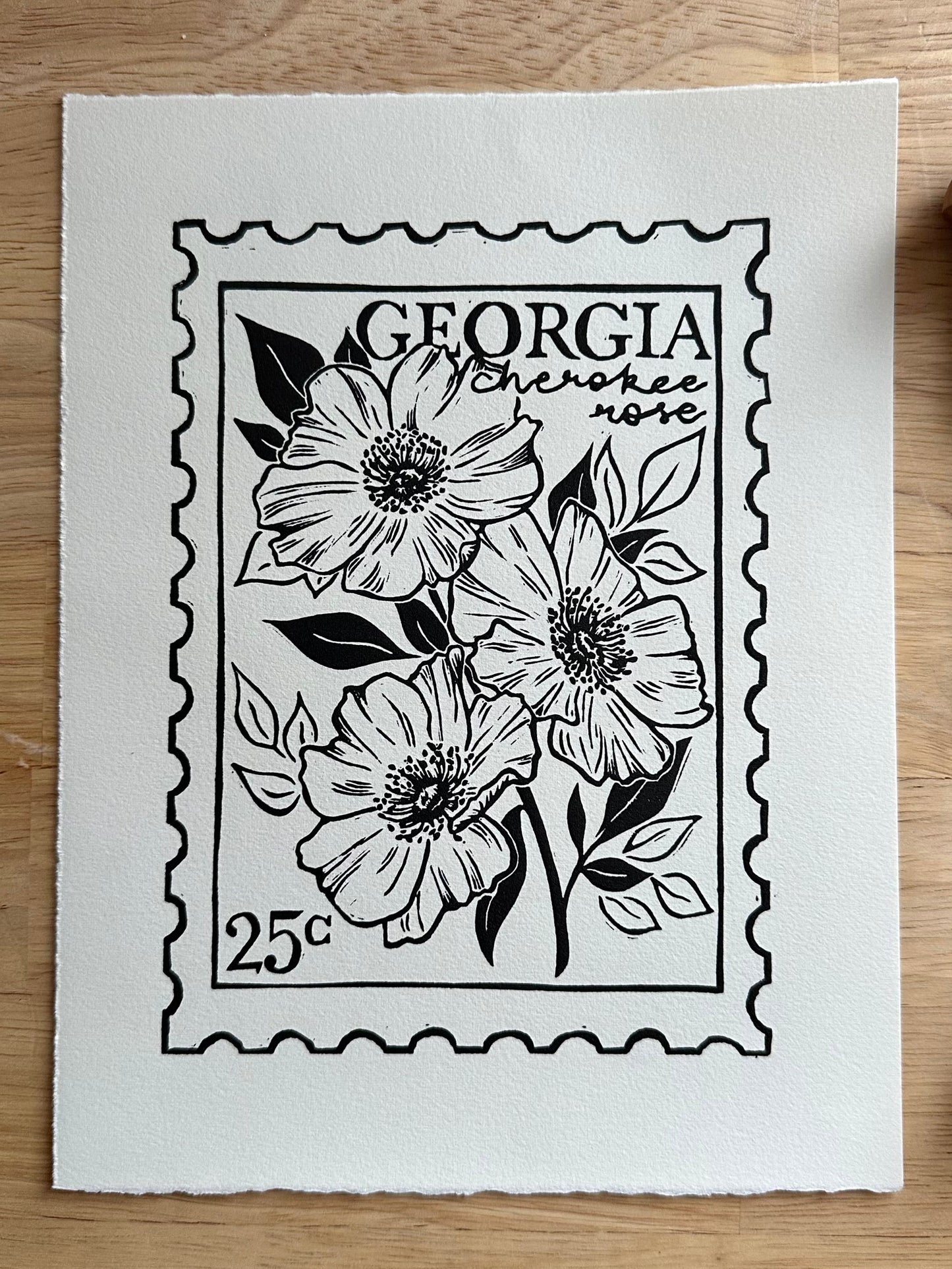 Georgia Cherokee Rose Postage Stamp Print